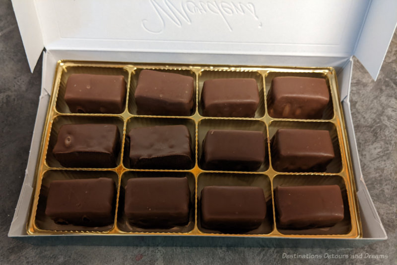 Winnipeg Food Russian Mints Box containing twelve square chocolate treatsWinnip