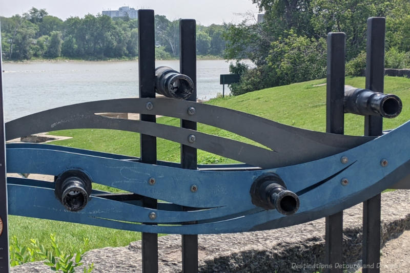 The Forks Turtle Tours River Viewing Blue metal viewing scopes across a river