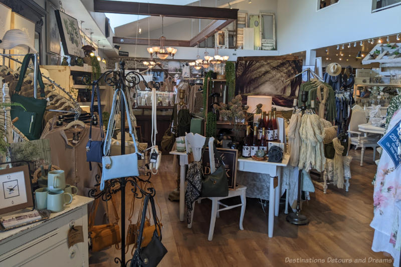Shop with displays of furniture, clothing, and other home decor
