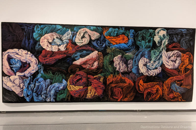 Staycation Hymenal View of Lunacy Large horizontal painting of a collection of different coloured cloths