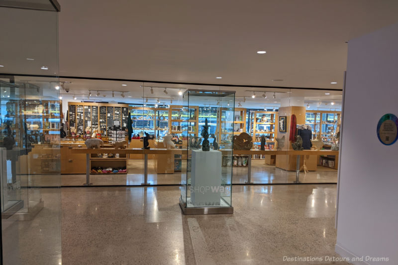 Looking through glass walls into a shop