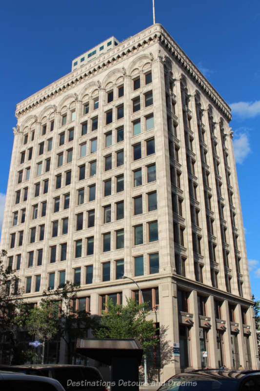 Winnipeg Electric Railway Chambers Building 10-storey Chicago-style building with terra cotta exterior and Italian Renaissance motif ornamentation