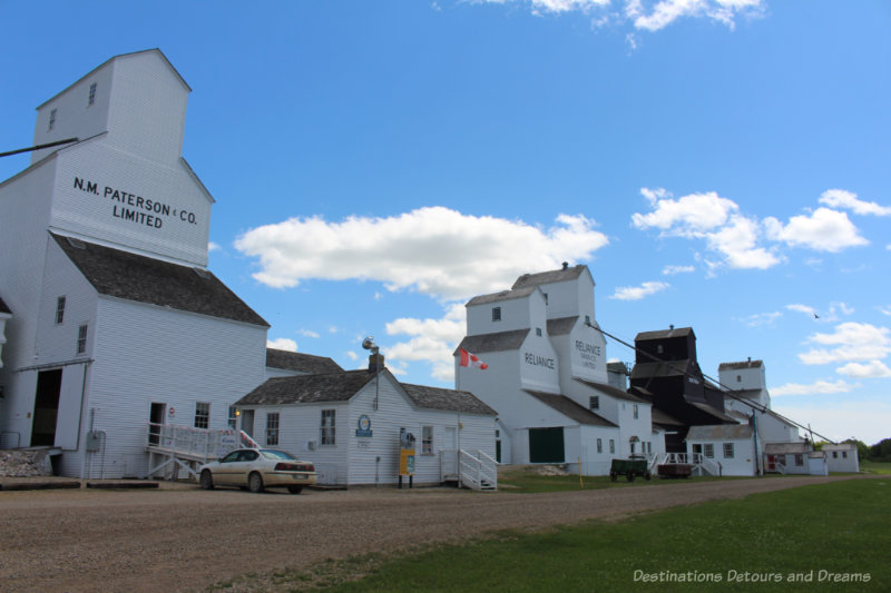A set of five historic wooden grain elevators at the Inglis Grain Elevators National Historic Site