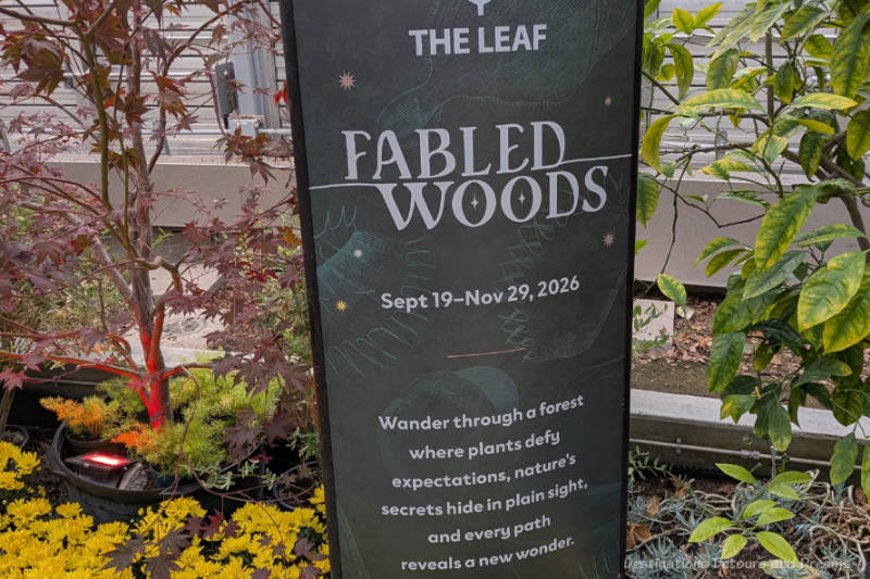 Sign showing dates of Fabled Woods exhibit